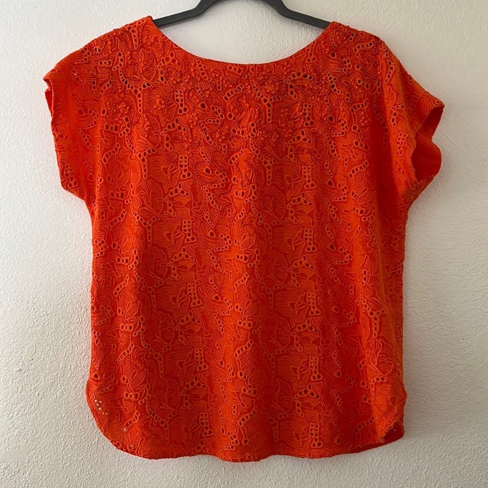 Maeve by Anthropologie orange broidered top size 0